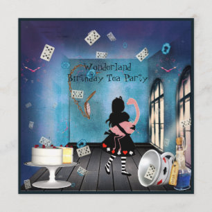 Convite Festa de aniversário de Alice & Pink Flamingo Won