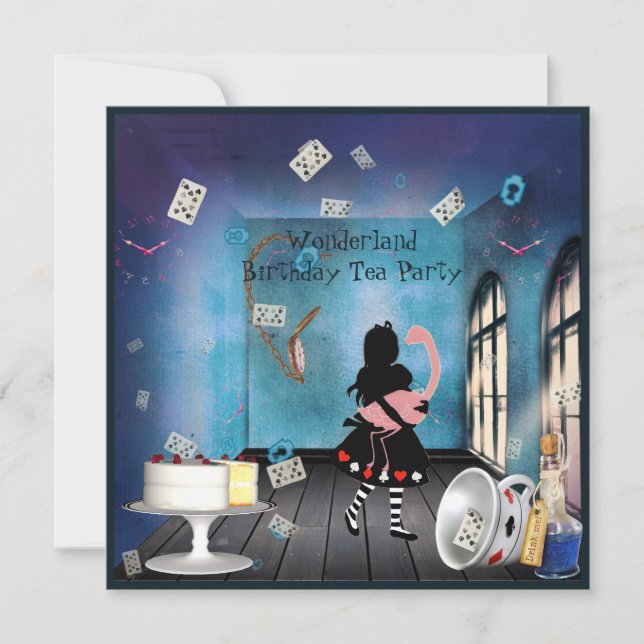 Convite Festa de aniversário de Alice & Pink Flamingo Wond (Frente)