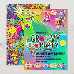 Convite Festa de Aniversário de Amor Retro Groovy Divertid