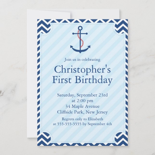 Convite Festa de aniversário de Âncora Náutica Moderna (Frente)