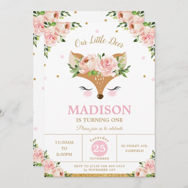 Convite Festa de aniversário De Animais Da Floresta Floral (Frente/Verso)