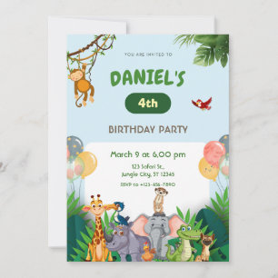 Convite Festa de Aniversário de Animais de Safari na Selva