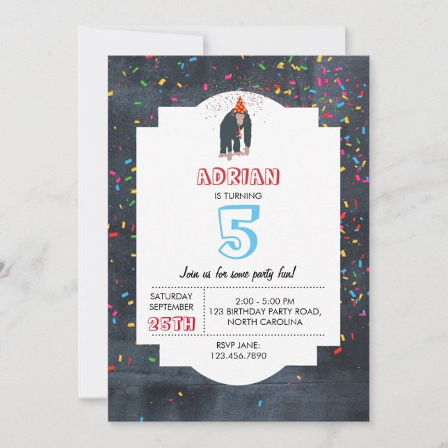 Convite Festa de aniversário de Animais de Triagem Chimpan (Frente)