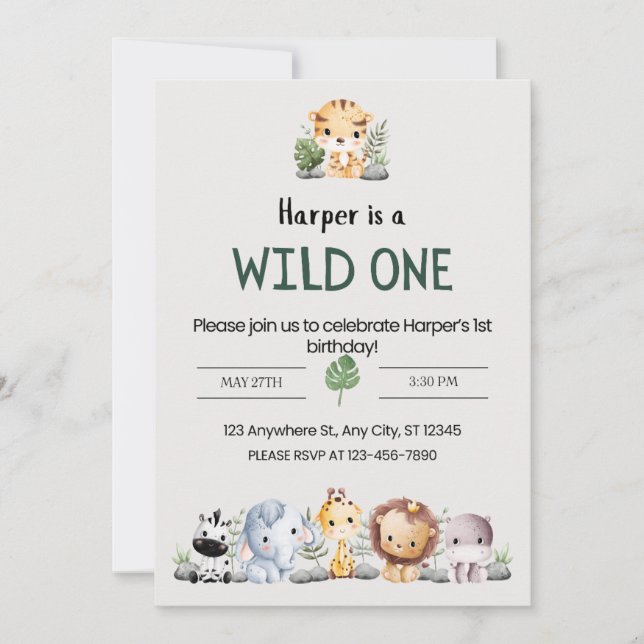 Convite Festa de aniversário de Animais do Zoológico Aesté (Frente)