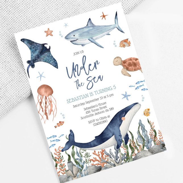 Convite Festa de Aniversário de Animais Marinhos Debaixo d (Criador carregado)
