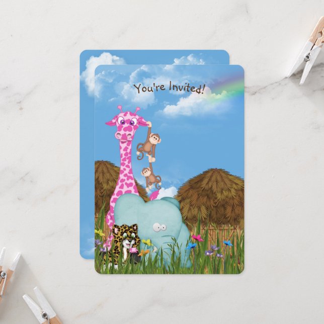 Convite Festa de aniversário de Animais Selvagens (Frente/Verso In Situ)