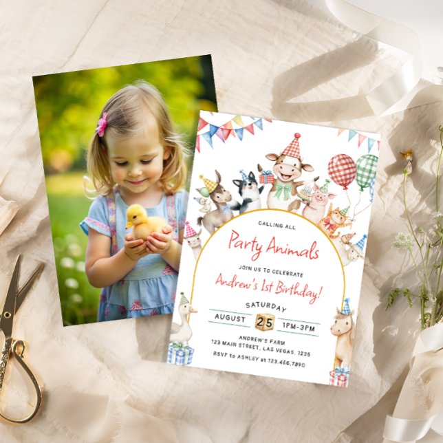 Convite Festa de aniversário de Aniversário de Animais de  (Criador carregado)