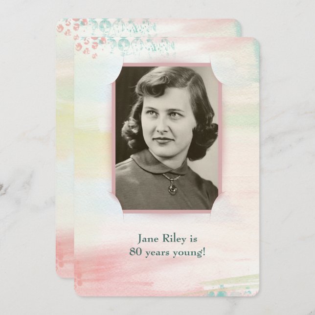 Convite festa de aniversário de aquarela com quadro de can (Frente/Verso)