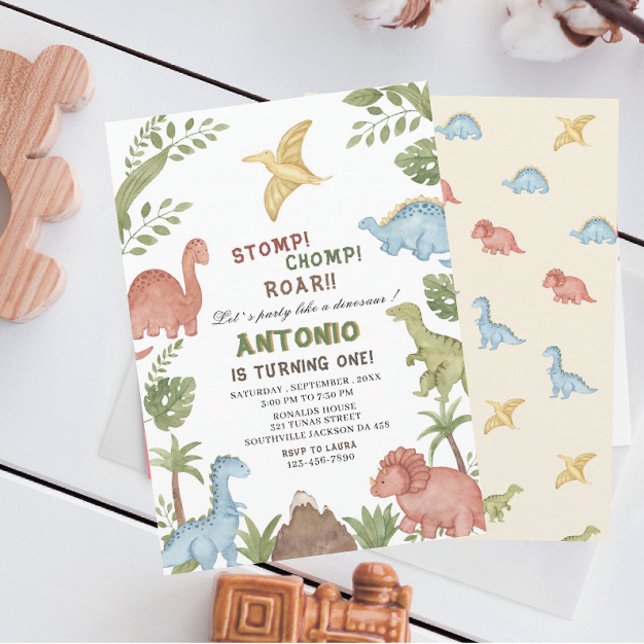 Convite Festa de aniversário de aquarela do dinossauro (Criador carregado)