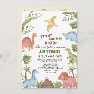 Convite Festa de aniversário de aquarela do dinossauro