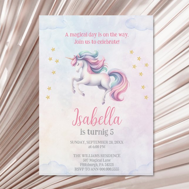 Convite Festa de aniversário de Aquarela Mágica de Unicórn (Criador carregado)