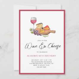 Convite Festa de Aniversário de aquarela Vinho e Queijo