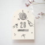 Convite festa de aniversário de aranha desenhada à mão<br><div class="desc">Creme e preto,  branco,  desenhados à mão para a idade editável,  beberam coquetel de arco coquetel de bola de discoteca.</div>