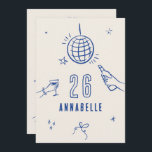 Convite festa de aniversário de aranha desenhada à mão<br><div class="desc">Creme e azul branco desenhado à mão para a idade editável bebidas cocktail arco coquetel coquette.</div>