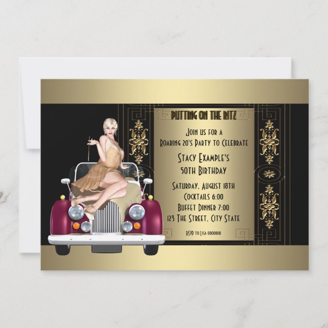 Convite Festa de aniversário de Art Deco Roaring 20 (Frente)