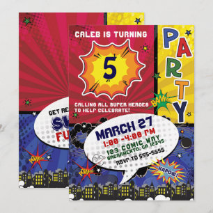 Convite Festa de Aniversário de Arte Pop de Quadrinhos