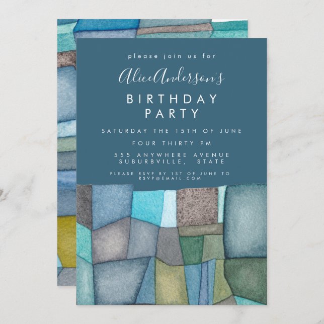 Convite Festa de aniversário de Artista de Cores d'Água Pe (Frente/Verso)