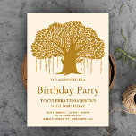 Convite Festa de aniversário de Árvore Brown Banyan<br><div class="desc">Amaze seus convidados com este elegante convite de aniversário apresentando uma bela árvore baniana contra um fundo bege. Basta adicionar os detalhes do seu evento neste modelo fácil de usar para torná-lo um convite de tipo único.</div>