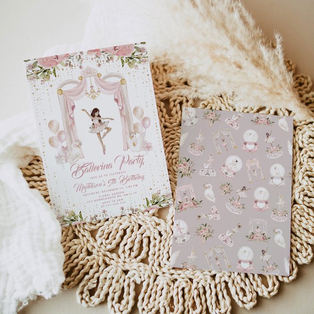 Convite Festa de aniversário de bailarina de palco central (Criador carregado)