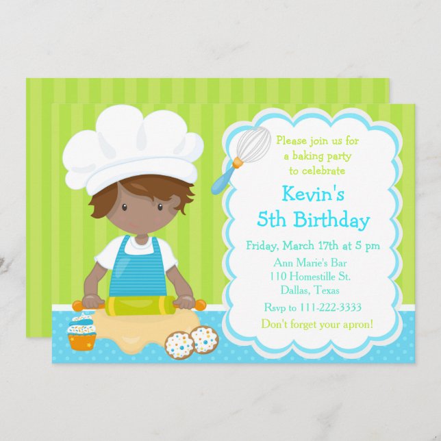 Convite Festa de aniversário de Baking de Menino Americano (Frente/Verso)
