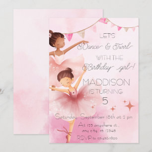 Convite Festa de aniversário de Balé Dance e Twirl Pink Ba