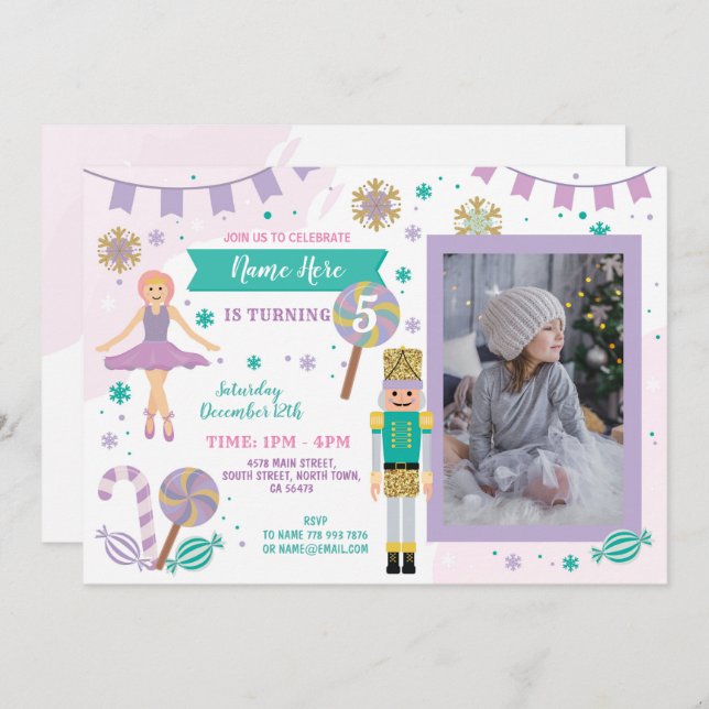 Convite Festa de aniversário de Balé de Natal do Nutcracke (Frente/Verso)