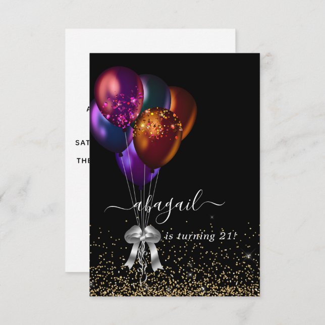 Convite Festa de aniversário de Balões Iridescentes Escuro (Frente/Verso)