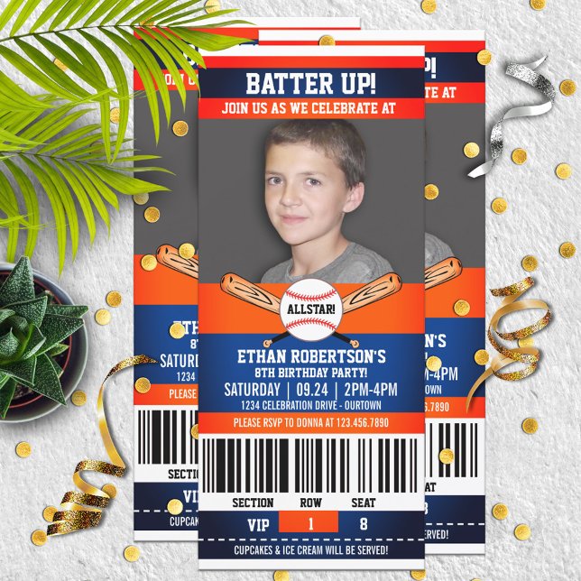 Convite Festa de aniversário de Baseball com Estilo de Tíq (Criador carregado)