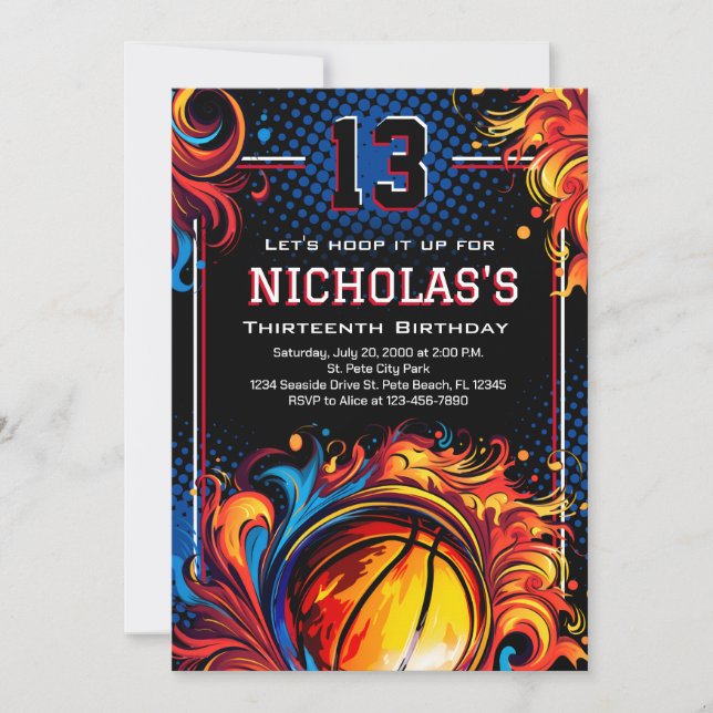 Convite Festa de aniversário de basquete (Frente)