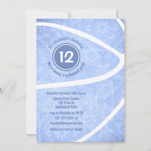 Convite festa de aniversário de basquete azul-claro (Frente)
