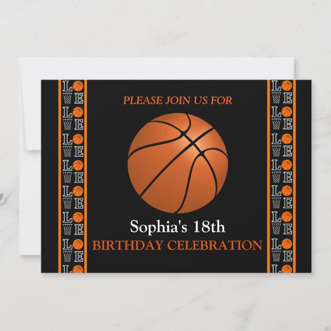Convite Festa de aniversário de basquete, jogador de basqu (Frente)