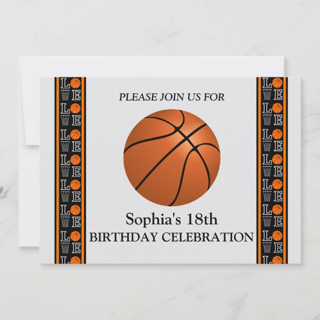 Convite Festa de aniversário de basquete, jogador de basqu (Frente)