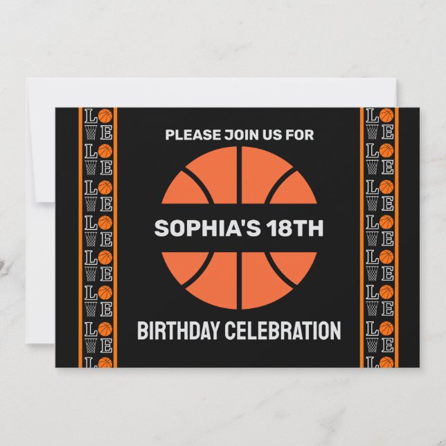 Convite Festa de aniversário de basquete, jogador de basqu (Frente)