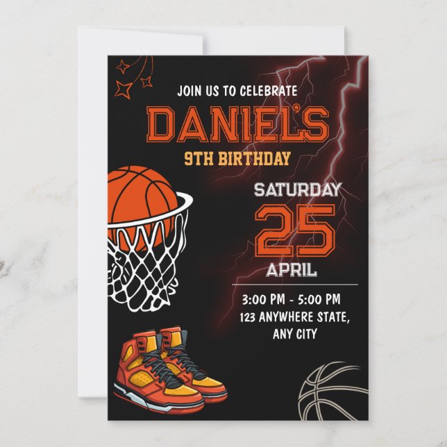 Convite Festa de Aniversário de Basquetebol Esportes Menin (Frente)