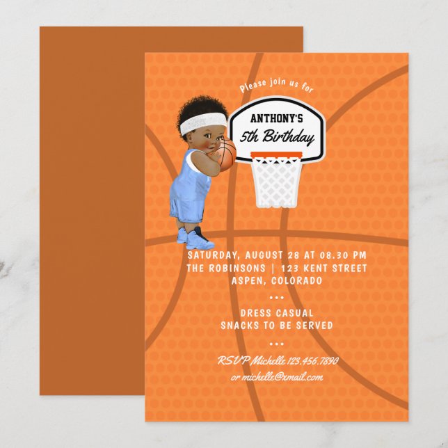 Convite Festa de Aniversário de Basquetebol para Menino (Frente/Verso)