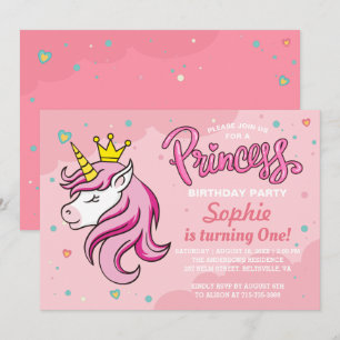 Convite Festa de aniversário de Bebês da Princesa Unicó