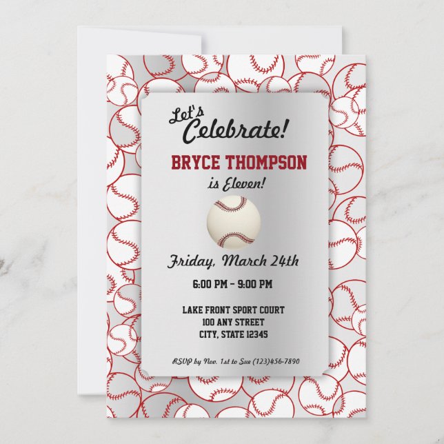 Convite Festa de aniversário de beisebol (Frente)