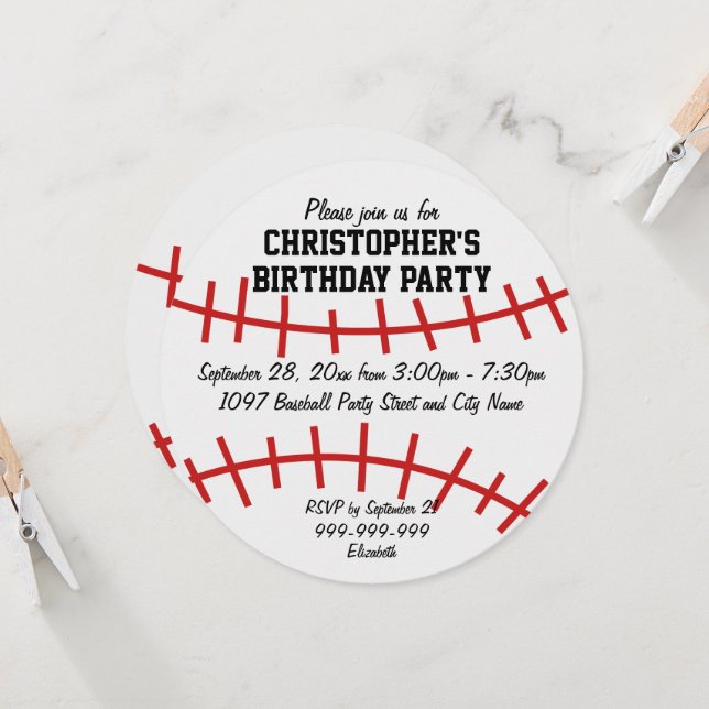 Convite Festa de aniversário de beisebol (Frente/Verso In Situ)