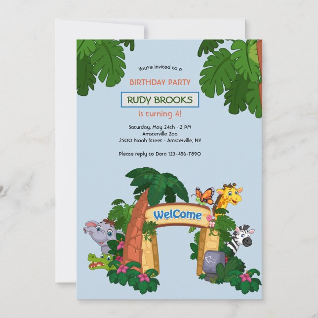 Convite Festa de aniversário de Boas-vindas do Zoo (Frente)