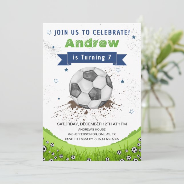 Convite Festa de Aniversário de Bola de Futebol (Em pé/Frente)