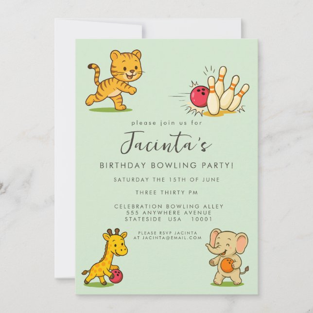 Convite Festa de Aniversário de Boliche com Pinos Kids (Frente)