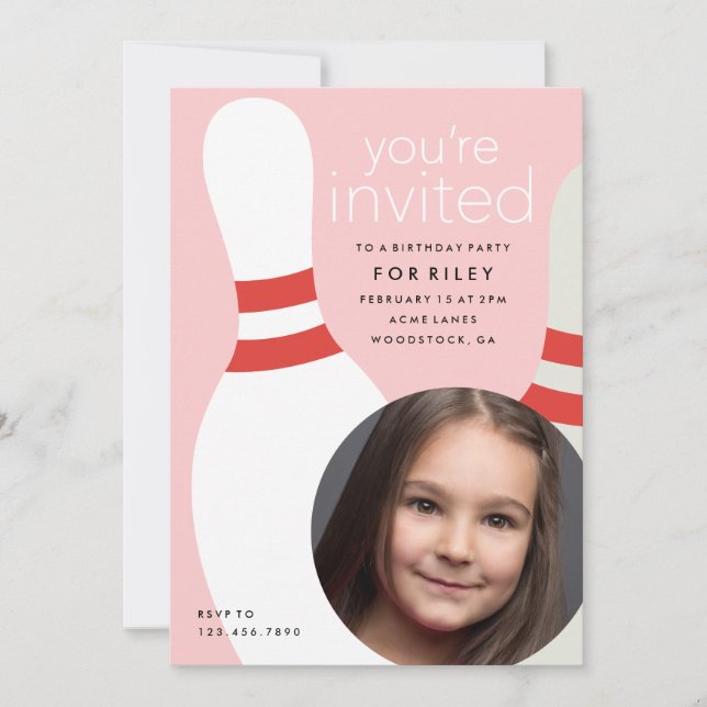 Convite Festa de aniversário de boliche de Fotografias par (Frente)