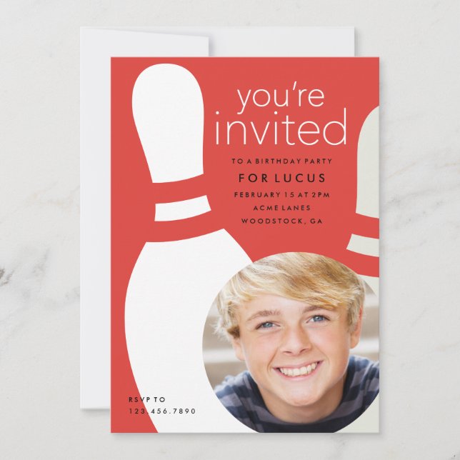 Convite Festa de aniversário de boliche de Fotografias par (Frente)