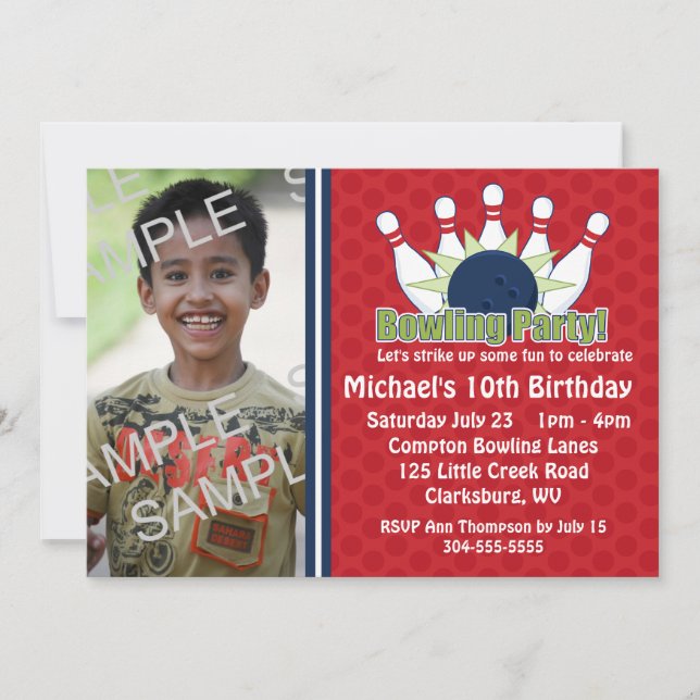 Convite Festa de aniversário de Boliche de Fotografias Per (Frente)