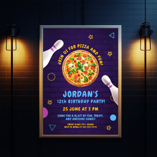 Convite Festa de aniversário de Boliche de pizza