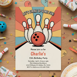 Convite Festa de Aniversário de Boliche para Crianças Retr