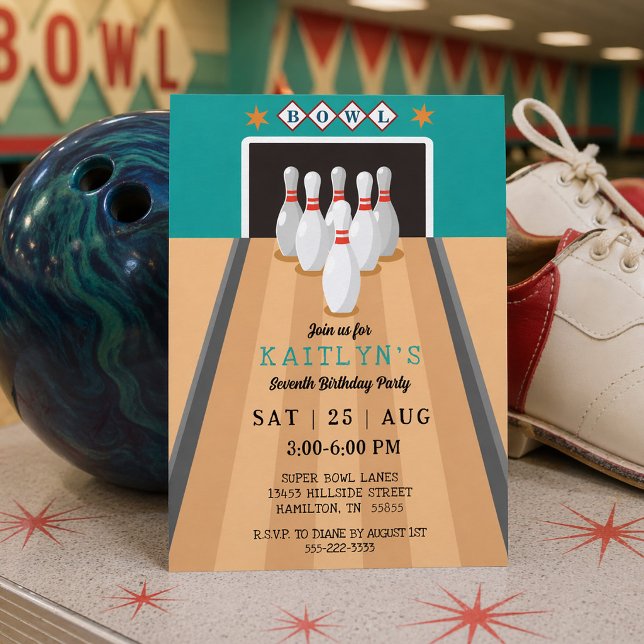 Convite Festa de Aniversário de Boliche Retrô (Retro Bowling Birthday Party Invitation)