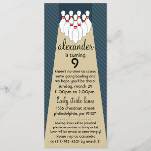 Convite Festa de aniversário de Boliches Azul Lucky Strik