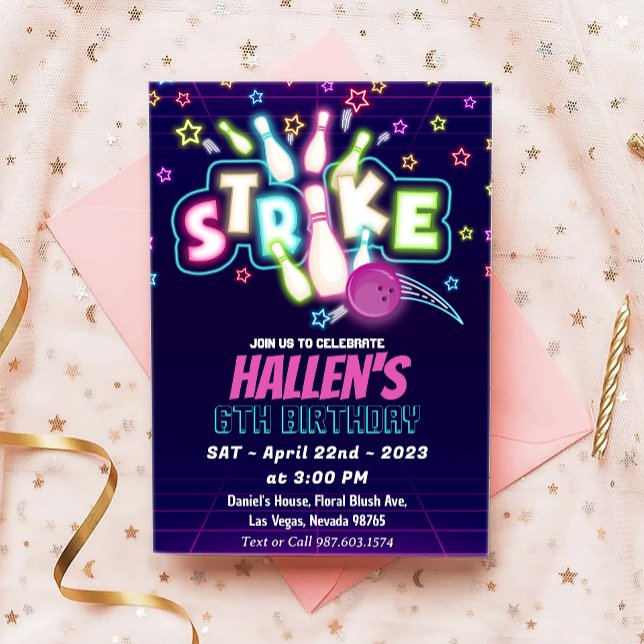 Convite Festa de aniversário de Boliches de Greve de vamos (Criador carregado)