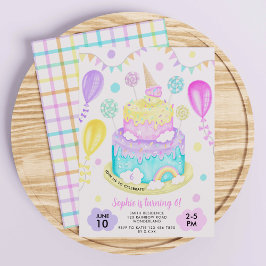 Convite Festa de aniversário De Bolo Arco-Íris Para Menina